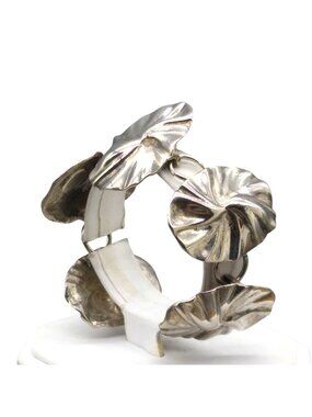 Vintage Dauplaise Lily Pad Link Bracelet, Modernist Botanical Silver Tone Leaf